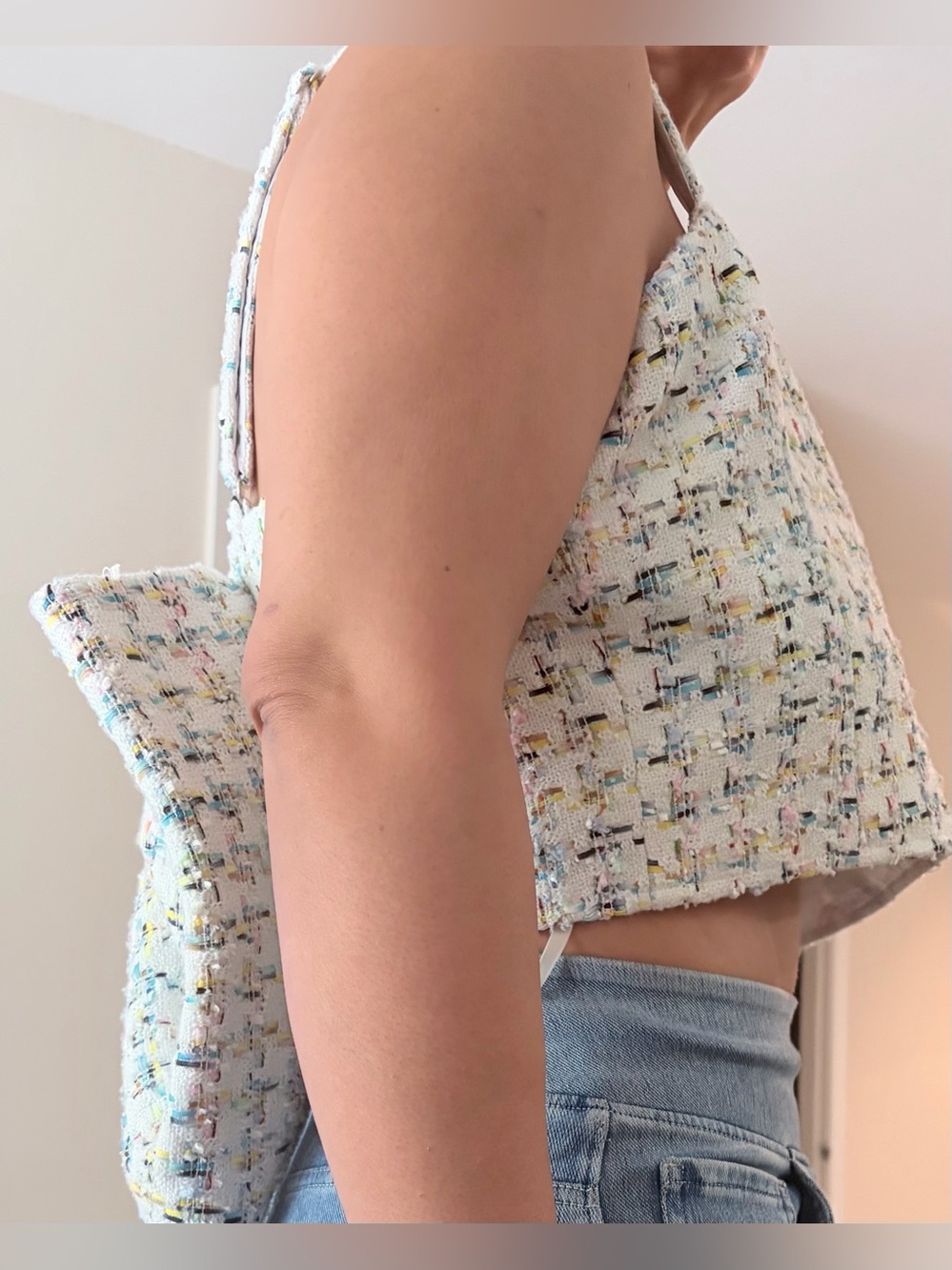 NWT Avec Les Filles Tweed Bow Back Crop Top - XL - Picture 4 of 13